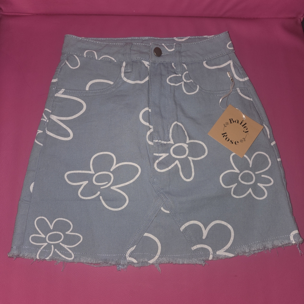 Bailey Rose Light Blue Floral Mini Skirt